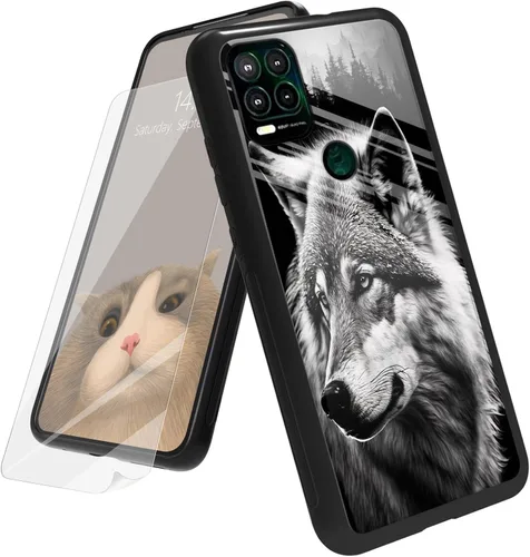 Vista 93 de Funda para Motorola Moto G Play 4G 2024 con protector de pantalla, parte trasera de vidrio templado + funda de silicona suave TPU absorción