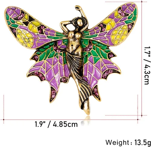 Vista 4 de Kovolala nuevos broches de mujer, mariposa hada micro incrustado broches de circón, alfileres de ropa de alas de bailarín de alta gama, broches