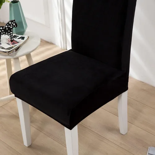 Vista 4 de Juego de 2 fundas de terciopelo suave para sillas de comedor, fundas elásticas de terciopelo para sillas, color negro
