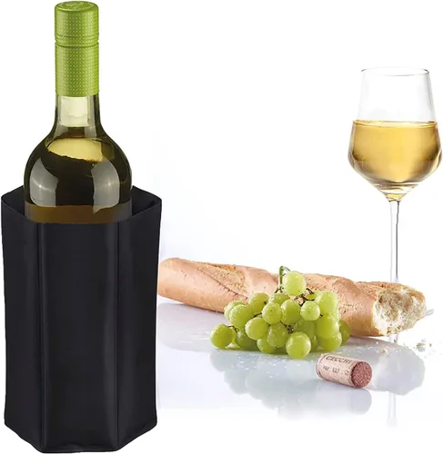 Vista 6 de Enfriador de botellas de vino, enfriador de vino de gel refrescante para exteriores, viajes, fiestas, negro, paquete de 2