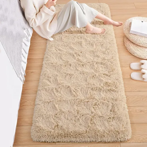 Vista 37 de ISEAU Alfombra de pasillo cómoda y esponjosa para dormitorio, de felpa con base de goma antideslizante, para dormitorio de bebé, al lado de la cama
