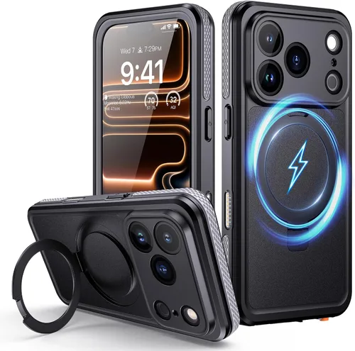 Vista 11 de Lanhiem Funda magnética impermeable para iPhone 17, a prueba de polvo, protector de pantalla integrado, [compatible con MagSafe] [Soporte invisible]