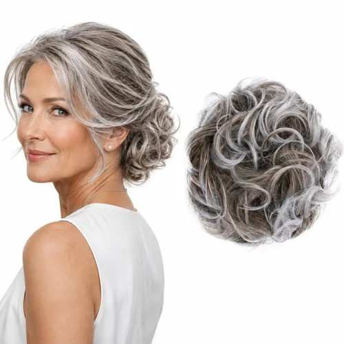 Vista 20 de CAISHA Postizo Grande Scrunchy Recogido Peinado Nupcial Rizado Moño Despeinado Marrón Chocolate Oscuro G2E