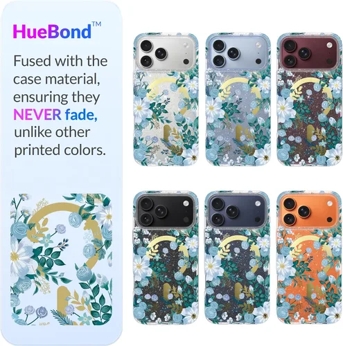 Vista 8 de LONLI Hue - Funda para iPhone 18 Pro y 17 Pro, diseño botánico floral azul