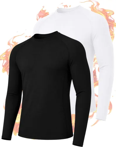 Vista 9 de Roadbox Camisas térmicas de manga larga para hombre, paquete de 2 unidades Blanco/Azul/Gris