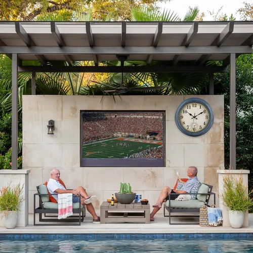 Vista 5 de Relojes para exteriores impermeables con termómetro, reloj de pared costero rústico para patio, piscina, jardín (12 pulgadas, azul)