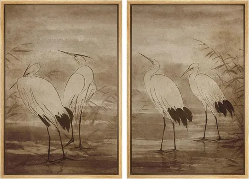 Vista 126 de MUDECOR Lienzo enmarcado para pared, bosque brumoso, reflejos, paisaje tranquilo, ilustraciones modernas, arte decorativo, bohemio, tranquilo/zen