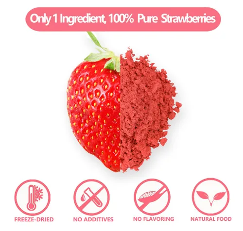 Vista 3 de Polvo de fresa liofilizado prémium de 1 libra/15.98 oz, 1 ingrediente, sin azúcar añadido, polvo de fresa 100% natural para hornear, sin aditivos.