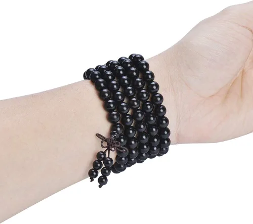 Vista 16 de Mala Beads Pulsera 108 0.315 in Meditación Sándalo Elástico..