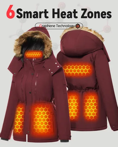 Vista 7 de Chaqueta térmica de grafeno para mujer con batería 16000mAh 7.4V impermeable y resistente al viento