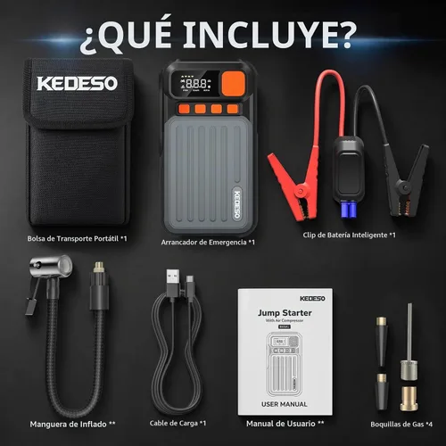 Vista 9 de Arrancador del salto de la batería del coche 12V con el compresor de Refuerzo de batería portátil de 12 V 1000 A para 6.0L de gas/3.0L diésel