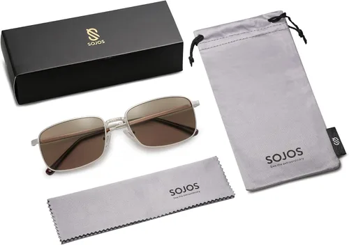Vista 6 de SOJOS Gafas de sol polarizadas rectangulares retro vintage para hombre y mujer clásicas UV400 Metal Sunnies SJ1215