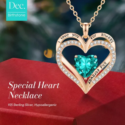 Vista 3 de CDE Collares de piedra natal para mujer, plata de ley 925, collar con colgante de corazón para siempre, Navidad, cumpleaños, aniversario, día de San