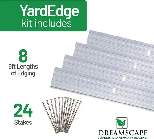 Vista 2 de Dreamscape YardEdge Kit de bordes de aluminio para paisajismo – 8 tiras, 6 pies cada una (48 pies en total), acabado de molino – Borde de paisajismo