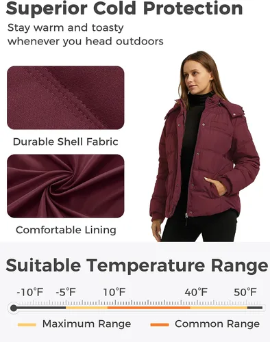 Vista 4 de Wantdo Abrigo de invierno cálido con capucha para mujer, chaqueta acolchada gruesa con capucha extraíble
