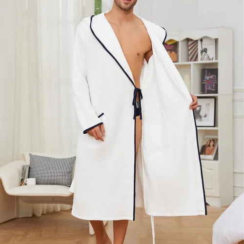 Vista 2 de U2SKIIN Mens Hooded Robe, Soft Warm Triple Layered Cotton Long Men Bathrobe