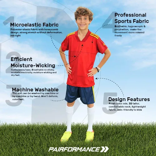 Vista 7 de Uniformes de fútbol para niños, camiseta deportiva y pantalones cortos para niños, ropa deportiva, unisex, de 4 a 14 años