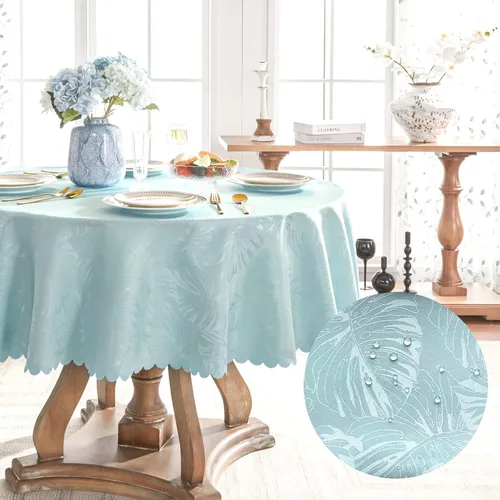 Vista 12 de Mantel Redondo Aqua Jacquard Pequeño de 40 Pulgadas, Manteles para Mesas de hasta 26" de Diámetro, Impermeable, Lavable, Sin Arrugas, Tela Suave