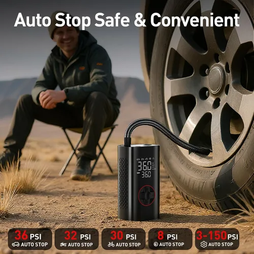 Vista 5 de Inflador de Neumáticos Compresor de Aire Portátil - Bomba de Aire Inalámbrica de 150PSI para Neumáticos de Coche, Inflador de Neumáticos Portátil