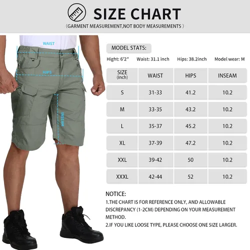 Vista 6 de URBEST Pantalones cortos tácticos para hombre, impermeables, transpirables, de secado rápido, para senderismo, pesca, con múltiples bolsillos