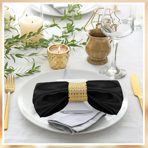 Vista 5 de 150 servilletas de satén a granel de 17 x 17 pulgadas, servilletas cuadradas de seda suave para cena, servilletas elegantes de satén para bodas Negro