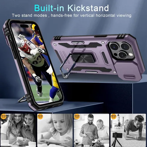 Vista 139 de DEERLAMN Funda para iPhone Xs Max con funda deslizante para cámara + protector de pantalla, soporte giratorio de anillo de grado militar a prueba