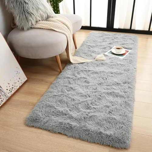 Vista 41 de Terrug Alfombra Corredor Negra Esponjosa para Dormitorio, 2x6 Pies Lindas Alfombras de Área de Pelo Largo para Pasillo, Alfombra de Felpa Suave