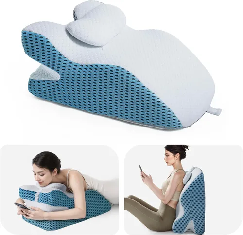 Vista 17 de Almohada de lectura de cuña de espuma viscoelástica para cama, almohada ergonómica para adultos con reposacabezas ajustable, almohada de cama