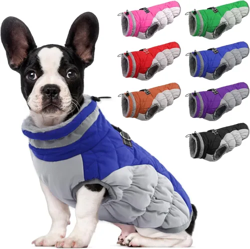 Vista 65 de Lelepet Abrigo cálido para perro, abrigo de invierno para perro, chaqueta impermeable para perros con arnés integrado reflectante de forro polar