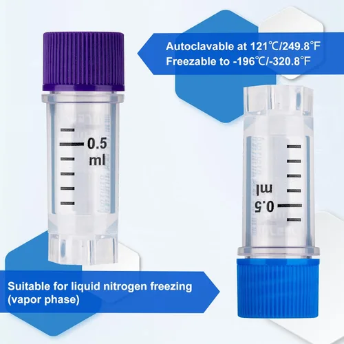 Vista 7 de Cryoviales de 0.0 fl oz, 25Pcs Cryotubes con código de barras lateral, frascos de esterilización con rosca externa, tubos de muestra con tapas Azul