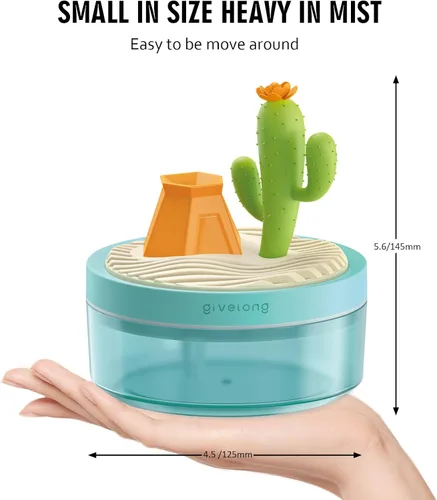 Vista 6 de PRATIQUE Mini humidificadores portátiles de escritorio para dormitorio, humidificador pequeño con paisaje de cactus, silencioso, niebla fría