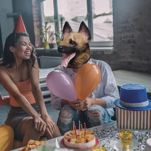 Vista 7 de MAKEATREE Máscara de cabeza de perro pastor alemán divertido animal de látex de goma accesorios de decoración para adultos hombres fiestas Halloween