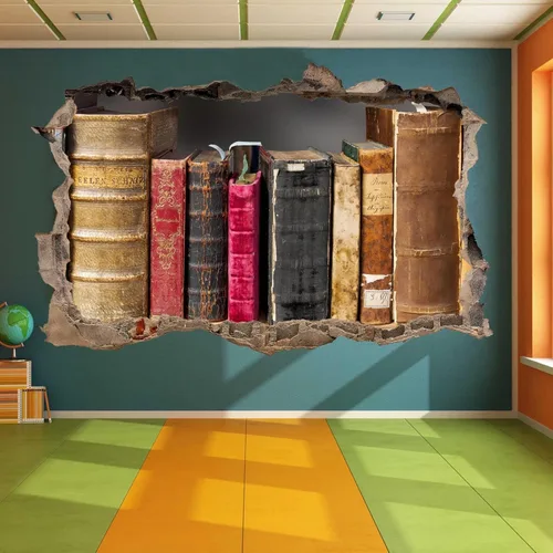 Vista 3 de Calcomanías de pared con diseño de libro, murales 3D, modernas, extraíbles, impermeables, de vinilo, para dormitorio, sala de estar, baño, puerta
