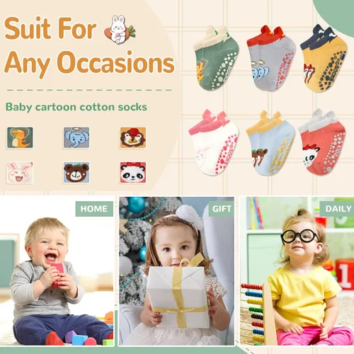 Vista 6 de Calcetines antideslizantes para bebés y niños pequeños, calcetines de algodón antideslizantes con pinzas, 6 pares
