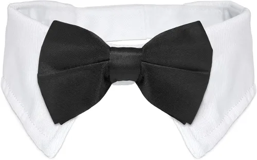 Vista 10 de Pajarita para perro, collar de perro esmoquin de Koolmox para bodas con collar blanco ajustable hecho a mano y corbata negra, corbata clásica