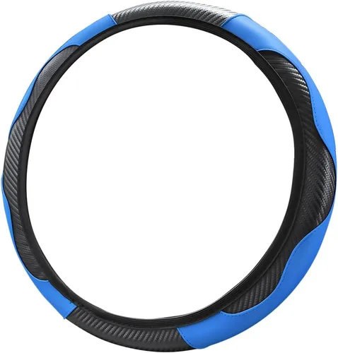 Vista 16 de Funda universal de microfibra para volante de automóvil, de piel sintética, elástica, 15 pulgadas, costuras de color, antideslizante, protector
