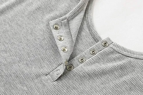 Vista 4 de Deerludie & T Camiseta sin mangas acanalada con cuello redondo para mujer, corte bajo, color liso, sexy, de verano, camisetas Henley