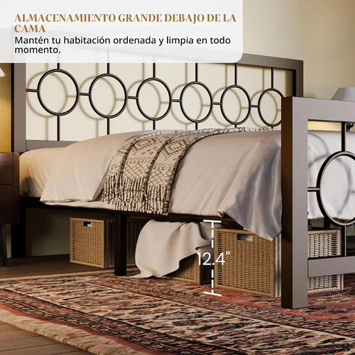 Vista 5 de SHA CERLIN Marco de cama de metal tamaño King con cabecera y pie de cama de diseño circular vintage, no requiere somier, fácil montaje, sin ruido