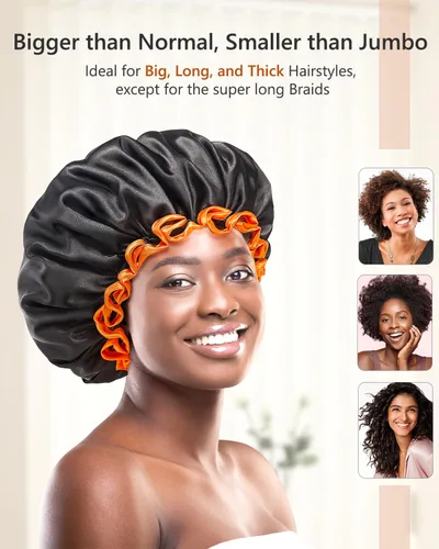 Vista 18 de Gorro de ducha negro extra grande para mujeres y hombres con cabello grueso, largo y trenzas, reutilizable, impermeable, de doble capa XL, gorros