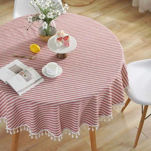 Vista 8 de AMZALI Mantel de Rayas con Borlas de Algodón y Lino Resistente a Manchas/A Prueba de Polvo Impermeable Cubierta de Mesa para Decoración de Mesa