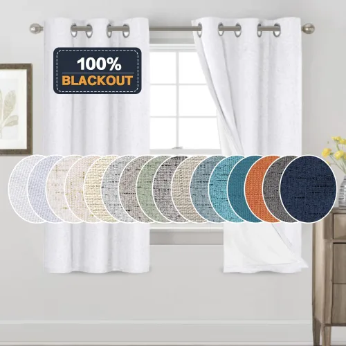 Vista 122 de Cortinas con textura de lino 100% opacas de 64 pulgadas de largo, juego de 2 paneles de cortinas de lino opacas con forro aislante térmico que Arena
