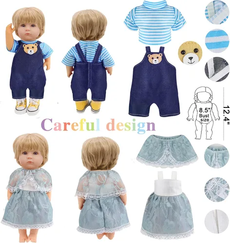 Vista 5 de Ropa y accesorios para muñecas de niña, 12 juegos de ropa de muñeca para muñecas de 12 pulgadas, ropa de muñeca de bebé, ropa de vestir, pijamas