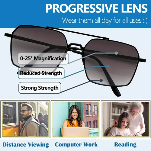 Vista 5 de Sehnsucht Computador para hombre progresivo cuadrado de las gafas de sol de lectura ninguna línea multifocus lector flexible bisagra