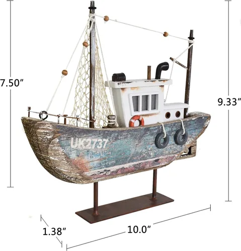 Vista 5 de Velero de madera Decoración náutica con luz LED Modelo de velero decorativo Centro de mesa de barco con temática de playa, decoración rústica