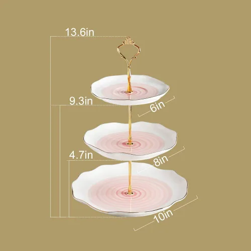 Vista 5 de Sweejar Soporte de cerámica para tartas de 3 niveles, soporte para postres, soporte para cupcakes, bandeja para servir pasteles de fiesta de té