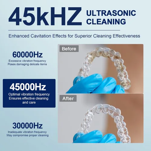 Vista 3 de Máquina limpiadora ultrasónica de retenedores 2025 – Limpiador de dentaduras postizas de 45 kHz para protectores nocturnos y bucales – Limpiador