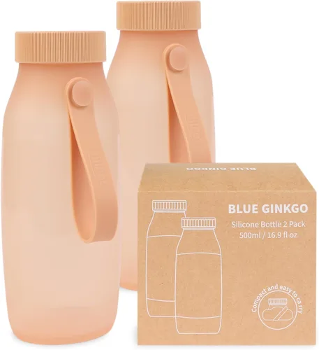 Vista 13 de BLUE GINKGO Botella de agua plegable – Botella de silicona ligera y plegable para viajes, senderismo y campamento