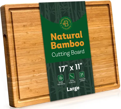 Vista 8 de Tabla de cortar de bambú con asas y ranuras para jugos, 12 x 9 x 0.47 pulgadas, tabla de cortar de cocina de madera carbonizada