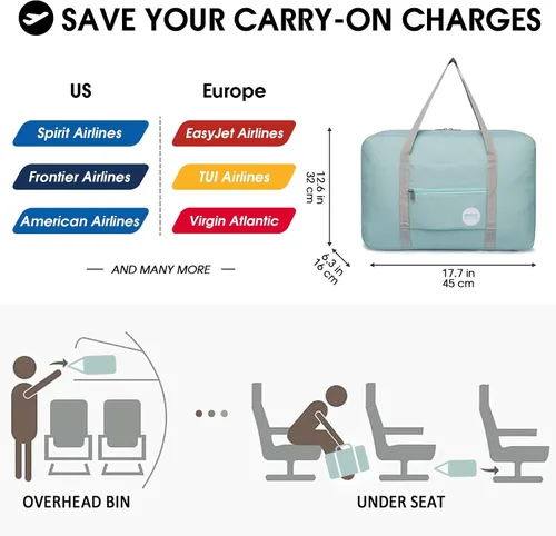 Vista 2 de WANDF Bolsa de viaje para artículos personales de Spirit Airlines de 18 x 14 x 8 pulgadas, bolsa de viaje debajo del asiento, equipaje de mano