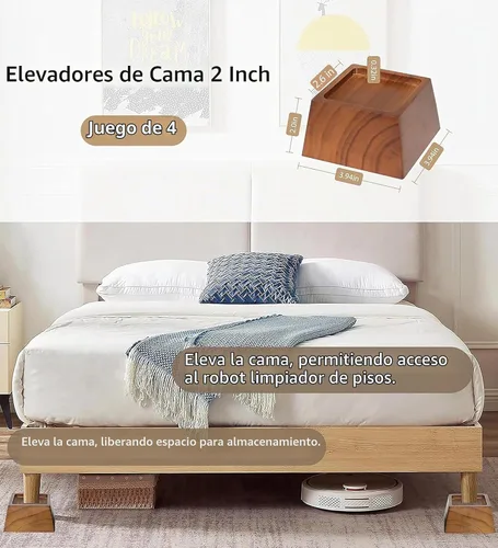 Vista 2 de Lufia Elevadores de madera de 2 pulgadas, elevadores de muebles de pino de alta calidad, resistentes, elegantes y que ahorran espacio para sofá